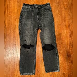 Abercrombie dark grey cropped ripped jeans